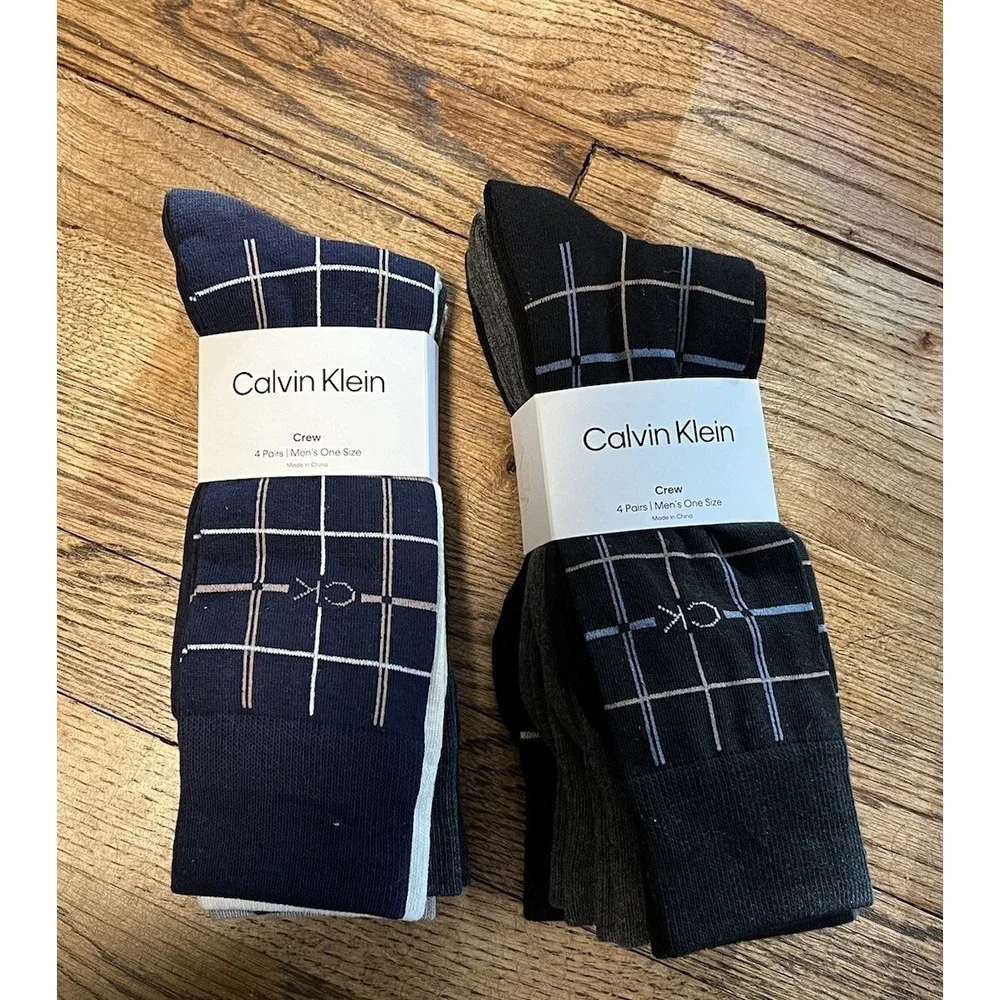 Calvin‎ Klein 4 Pack Lot Socks Stretch Crew One Size Black Blue Tan